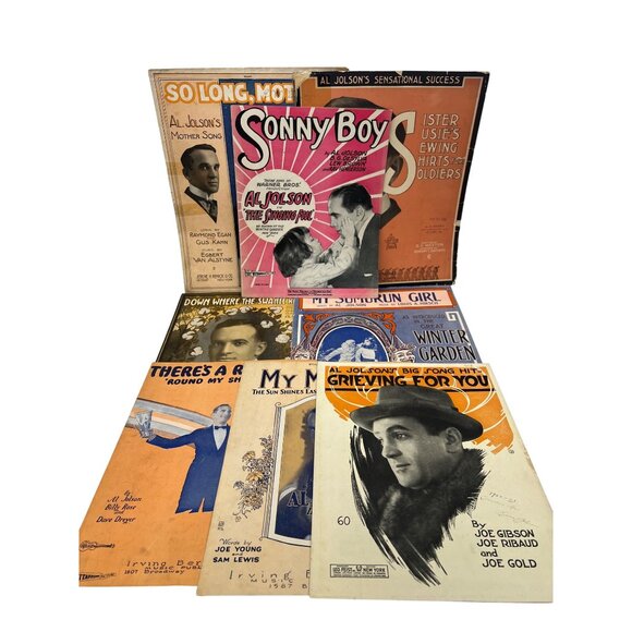 Antique Al Jolson Sheet Music Collection Lot of 8 20th Century American Music - Picture 1 of 9